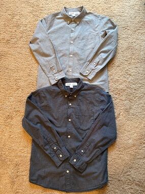 Old Navy Boys Built in Flex Button-Down Shirts Gray/Blue & Dark Blue size 14-16